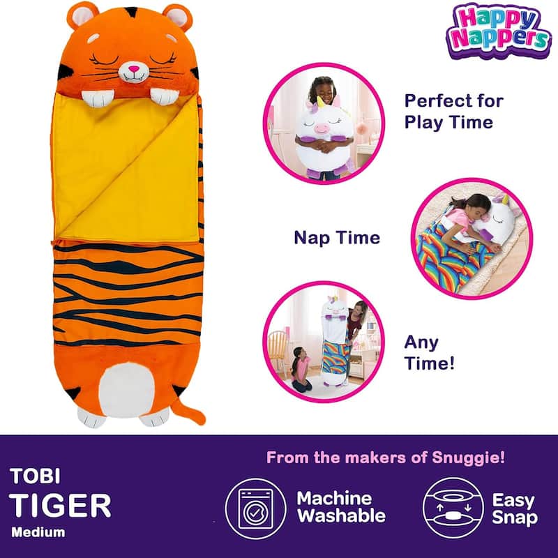 Happy Nappers: Pillow & Sleepy Sack: Medium - Tiger Tobi - 54 x 20",3+