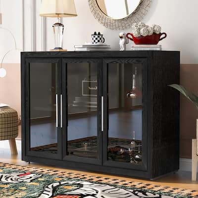 Thoughtful Wood Storage Cabinet with Three Tempered Glass Doors for Living Room