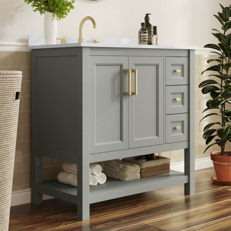 Bathroom Vanity with Sink, Open Storage, and Storage Drawers