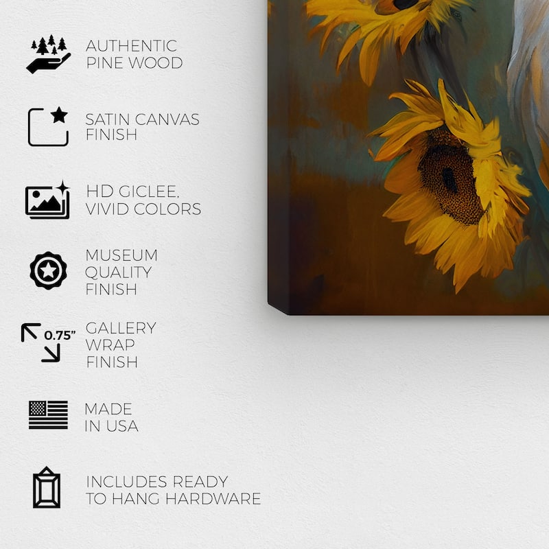 Wynwood Studio Canvas Animals Owl and Sunflowers Farm Yellow and Rustic Wall Art Canvas Print