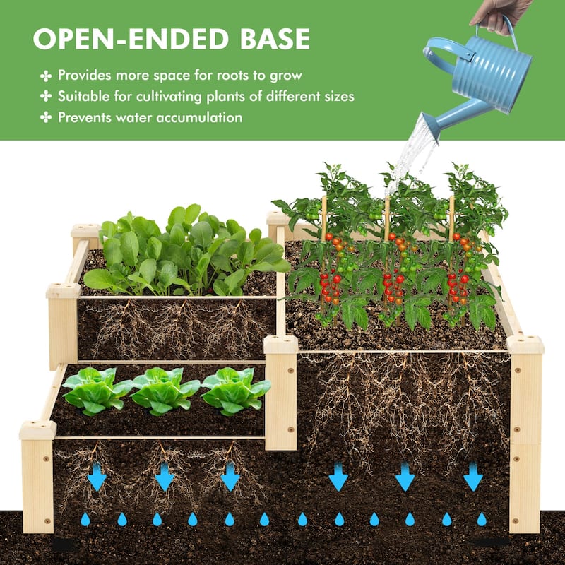 Costway 3-Tier Outdoor Raised Garden Bed Vegetable Planter Box for - 42.5'' x 34.5'' x 14.5'' (L x W x H)