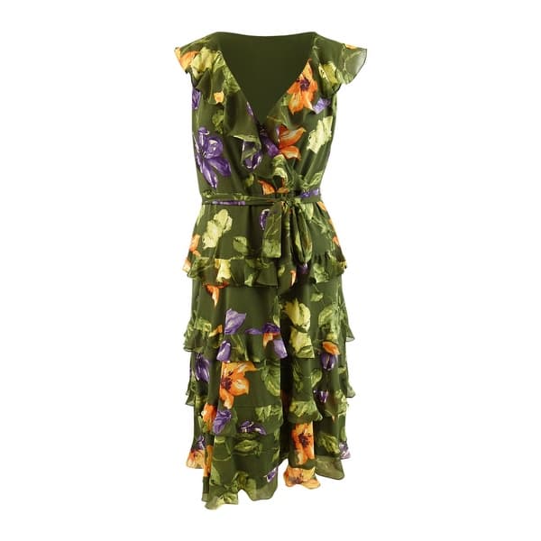 lauren ralph lauren surplice georgette midi dress Lauren Ralph Lauren Women's Self-Belt Long-Sleeve Surplice Georgette Midi  Dress
