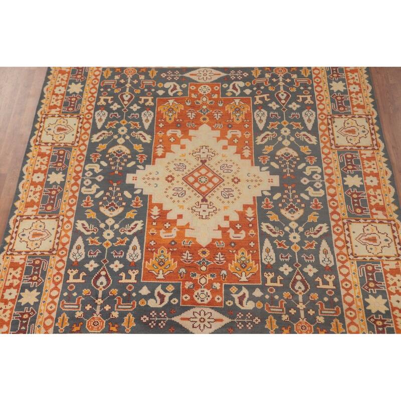 Geometric Kazak Area Rug Hand-Knotted Tribal Wool Carpet - 7'10"x 9'11"