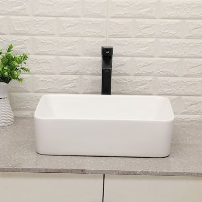 Lordear 19"x15" Rectangular Ceramic Bathroom Vessel Sink & Matte Black Faucet Combo