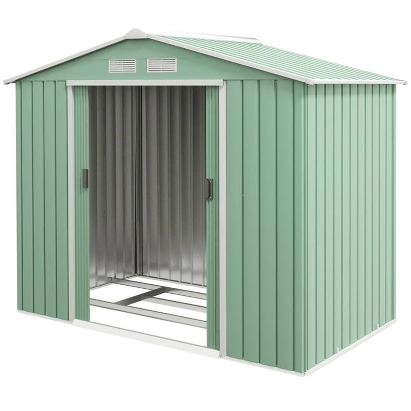 Galvanized Steel Garden Storage Shed with Vents Double Door - 84" L x 51.06" W x 73.2" H - Light Green