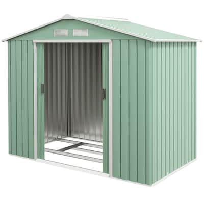 Galvanized Steel Garden Storage Shed with Vents Double Door - 84" L x 51.06" W x 73.2" H