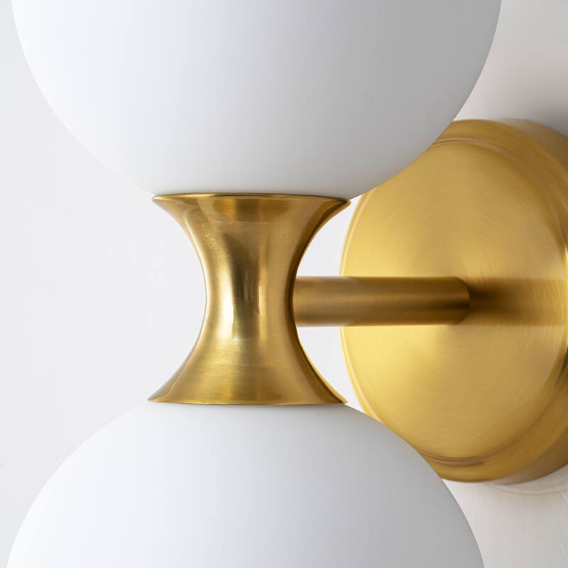 2-Light 13.7 in. Modern Brass Frosted Glass Globe Bathroom Vanity Light Up & Down Wall Sconce