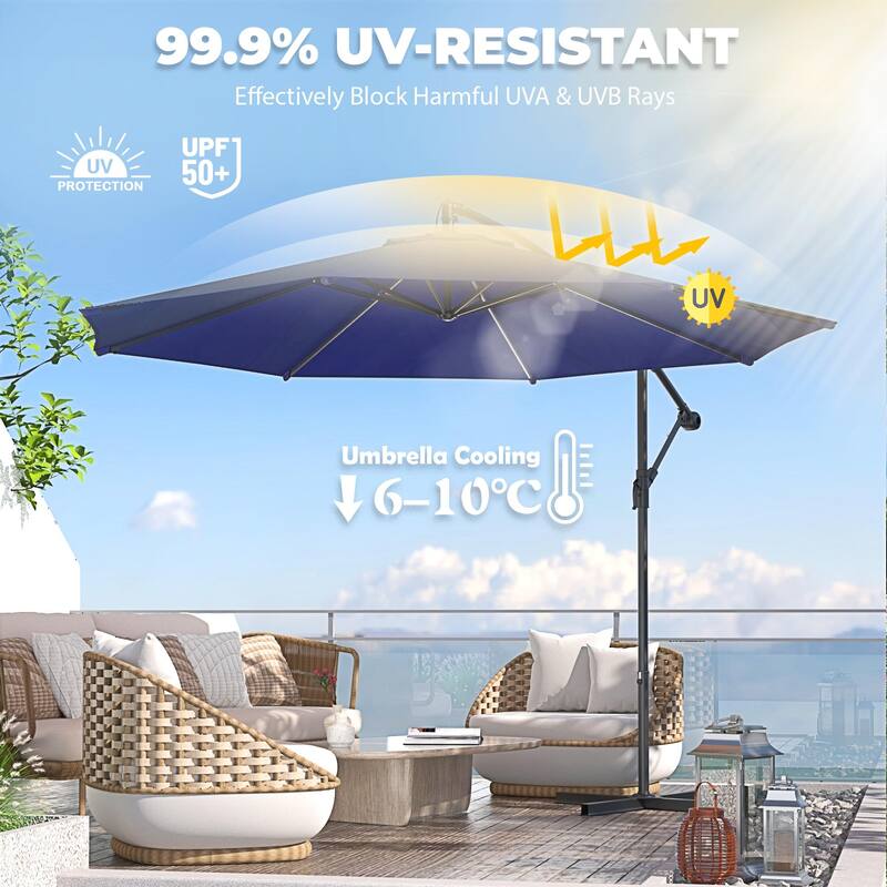 EROMMY 10ft Offset Hanging Umbrella - Easy Tilt, 99.9% UV Protection, Heavy-Duty Iron Frame