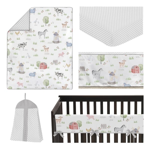 Farm Animals Collection Boy Or Girl 5 Piece Nursery Crib Bedding Set Watercolor Farmhouse Lattice Horse Cow Sheep Pig Overstock 31258858