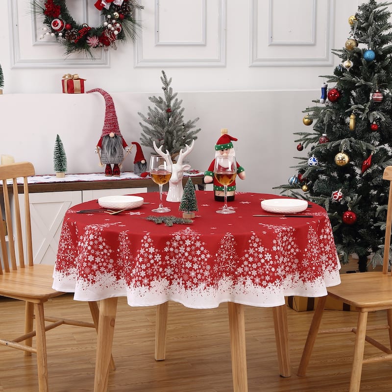 Washable Round Waterproof Christmas Table Cloth, Red - 60"round