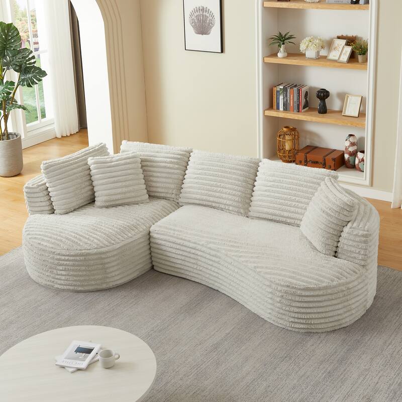Curved Sectional Sofa with L-Shape Chaise Lounge, Oversized Corduroy Upholstered Sofa, Full-Compressed Deep Seat Sofa
