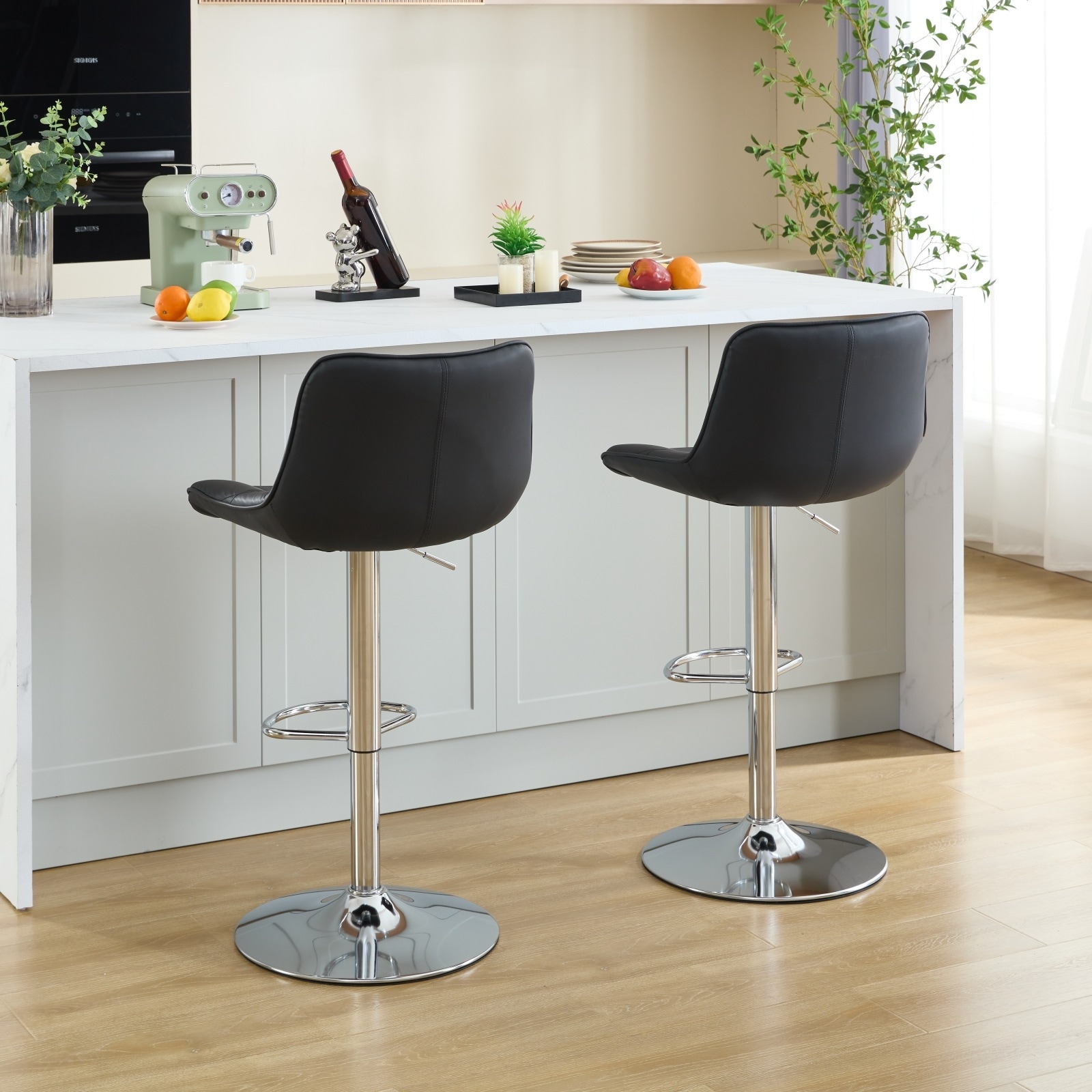 Black PU Swivel Barstool Counter High Chair Island Dining Chair