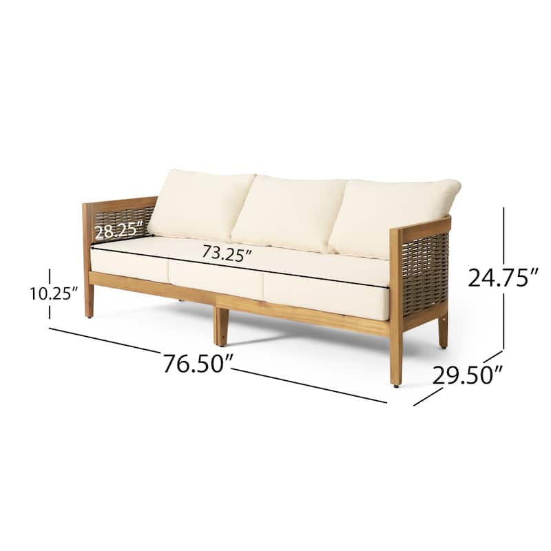 Burchett Outdoor Acacia Wood and Round Wicker Sofa by Christopher Knight Home