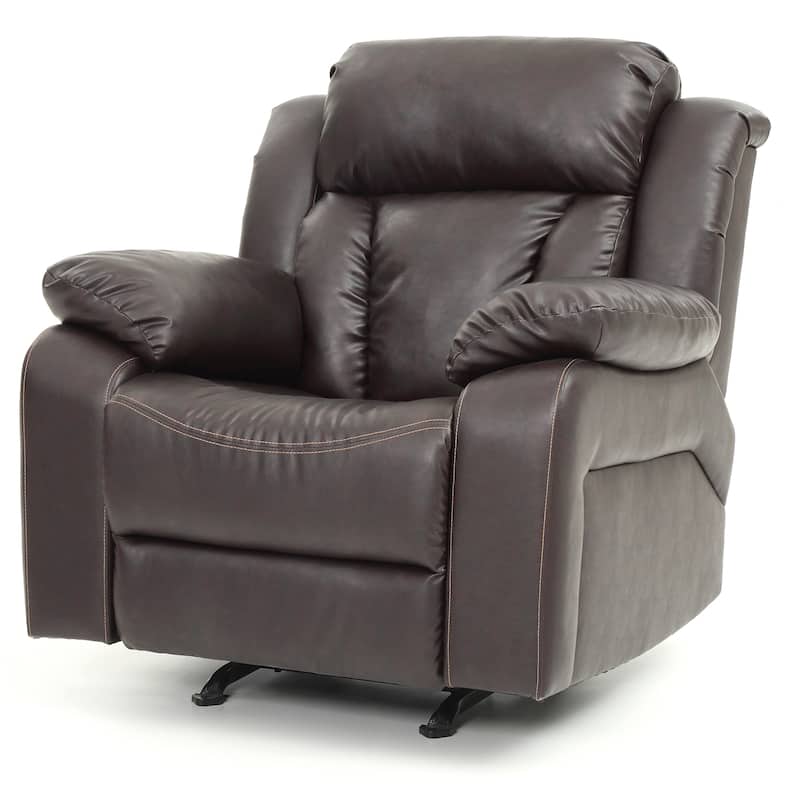 Oversized Faux Leather Rocker Recliner with Soft Thick Cushion and Pillow Top Arms