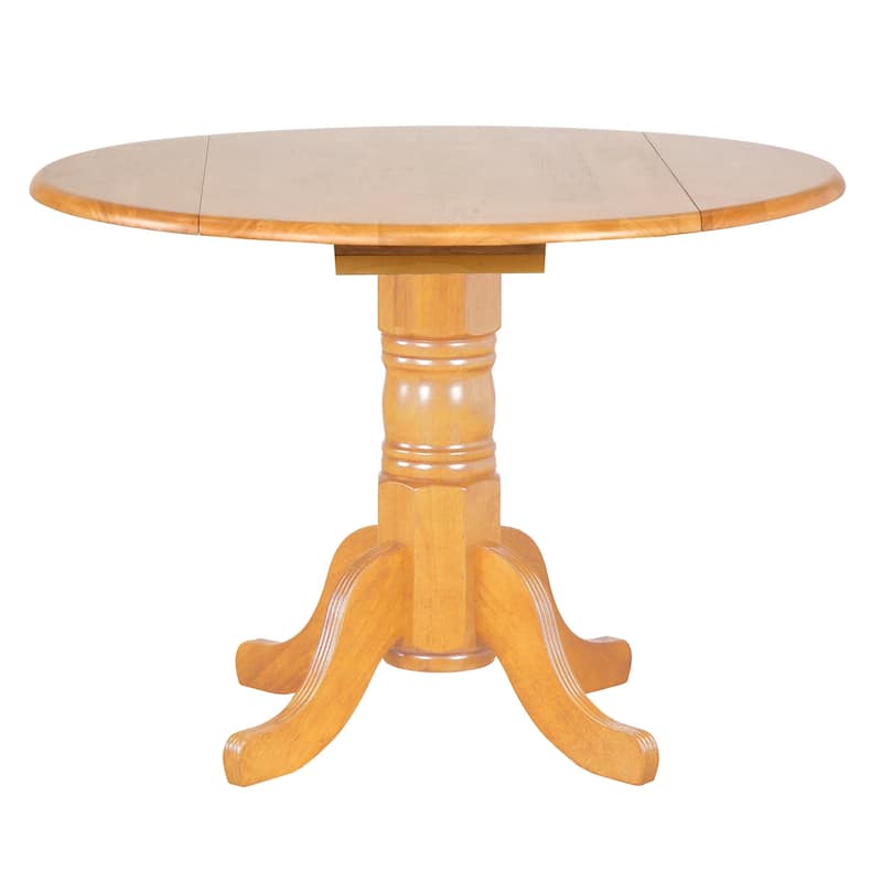Round Extendable Dining Set - 3 Piece Oak Table & 2 Retro Chairs - 42" Drop Leaf Table