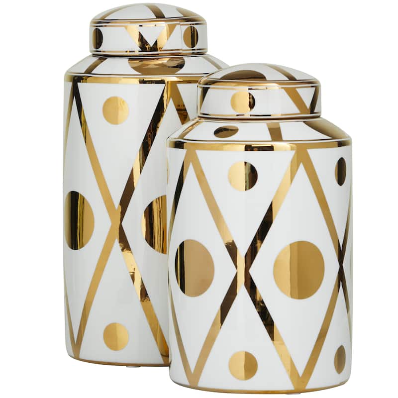 White, Black, Gold, Blue or Silver Ceramic Decorative Jars with Gold or Silver Accents (Set of 2)