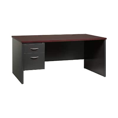 Hirsh Executive Office Modular Left-Hand Single Pedestal File Desk, 30" D x 66" W, Charcoal / Mahogany