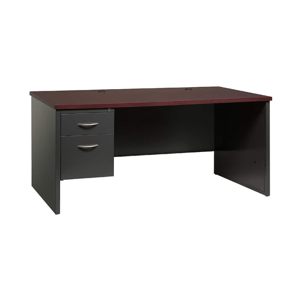 Hirsh Executive Office Modular Left-Hand Single Pedestal File Desk, 30" D x 66" W, Charcoal / Mahogany