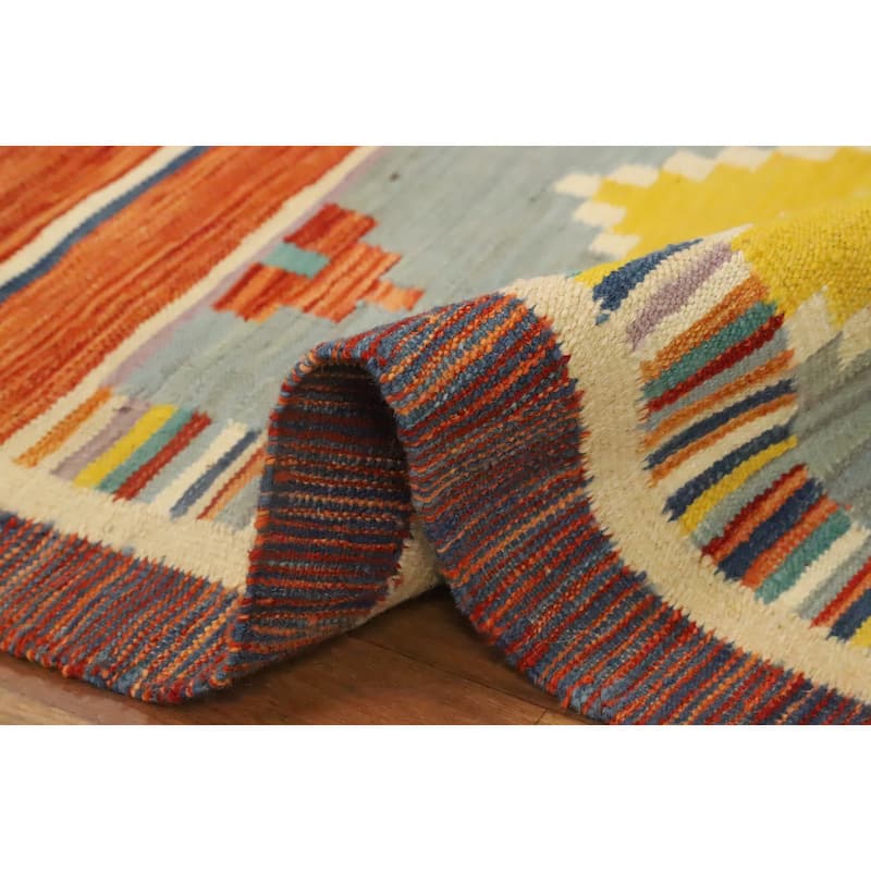 Hand Woven Oriental 100% Wool Carpet Southwestern Tribal Multi-Colored Kilim Runner Rug - 11' 2'' X 2' 9''