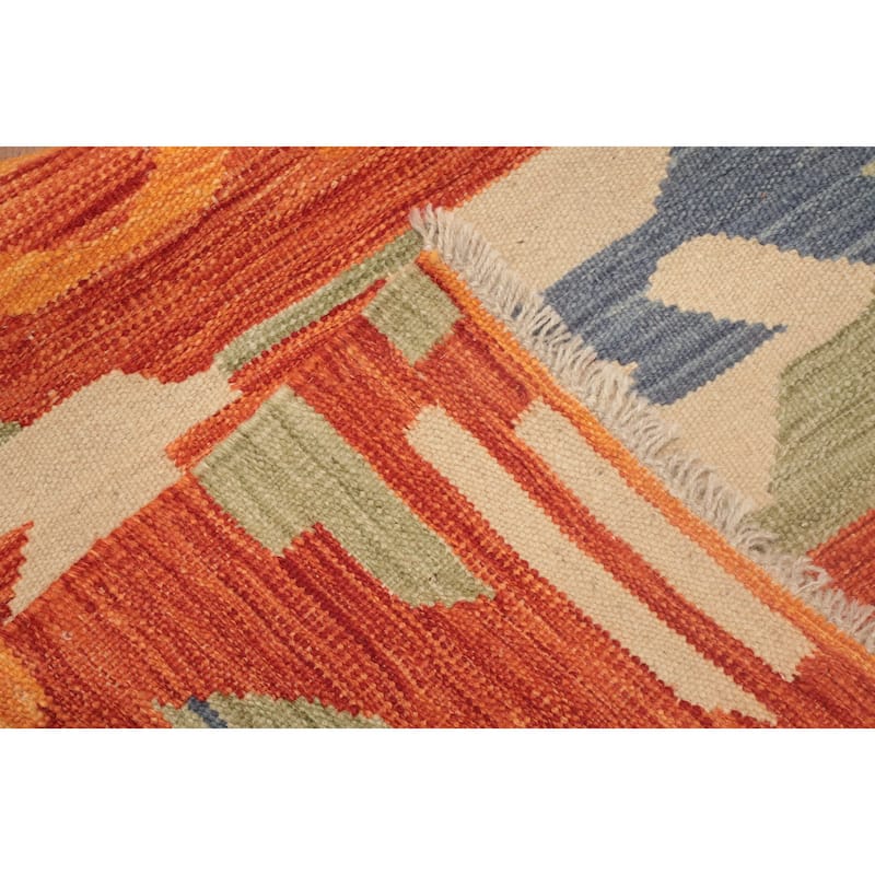 Hand Woven Oriental 100% Wool Carpet Southwestern Modern Multi-Colored Kilim Runner Rug - 8' 1'' X 2' 1''