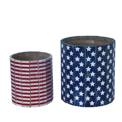Transpac MDF Slatted Americana Barrel Set of 2 Home Decorations Patriotic