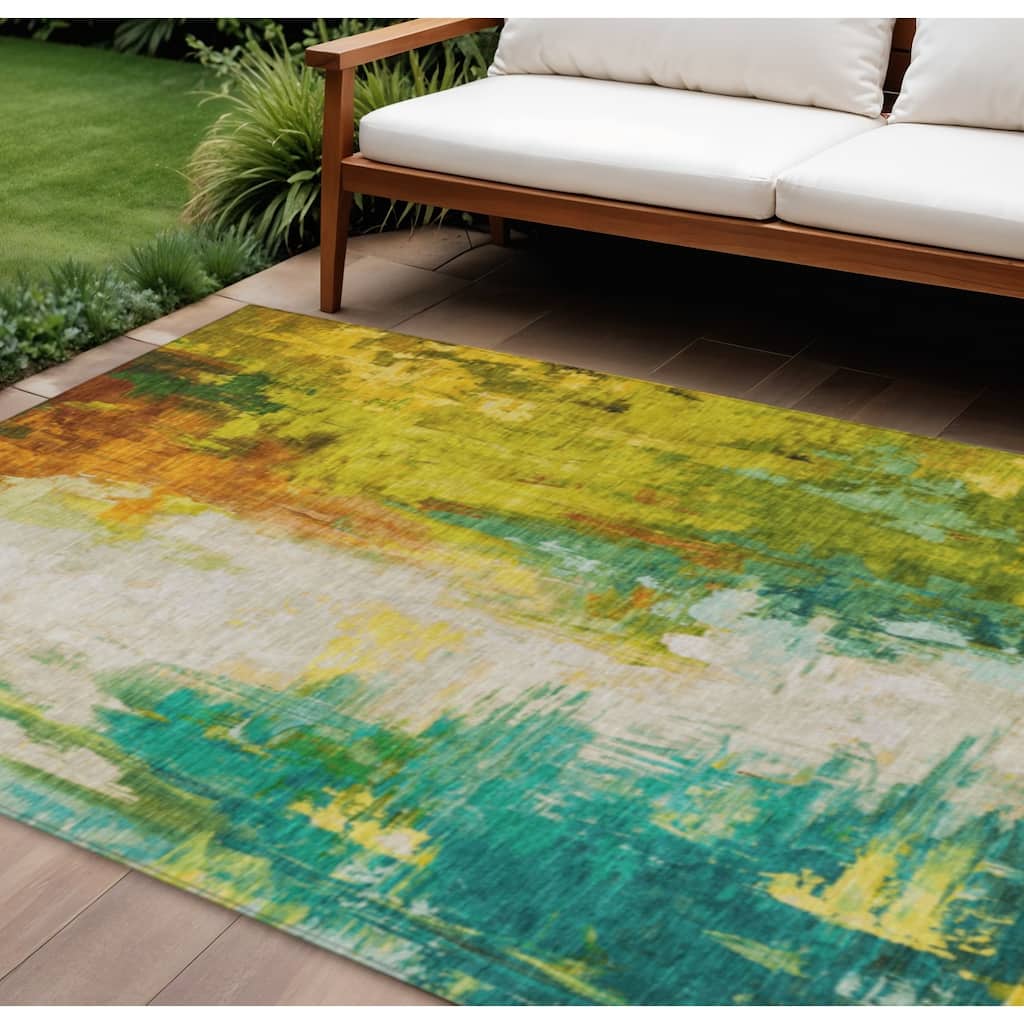 HomeRoots Abstract Transitional Rectangle Outdoor Rug