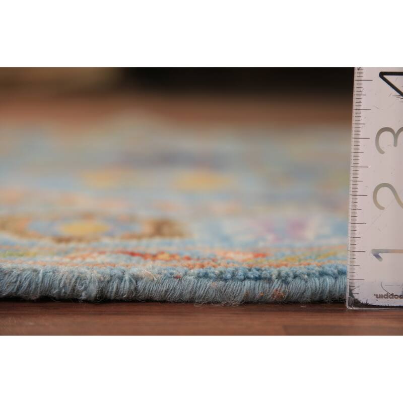 Blue Floral Oushak Oriental Rug Hand-Knotted Wool Carpet - 3'11"x 6'1"