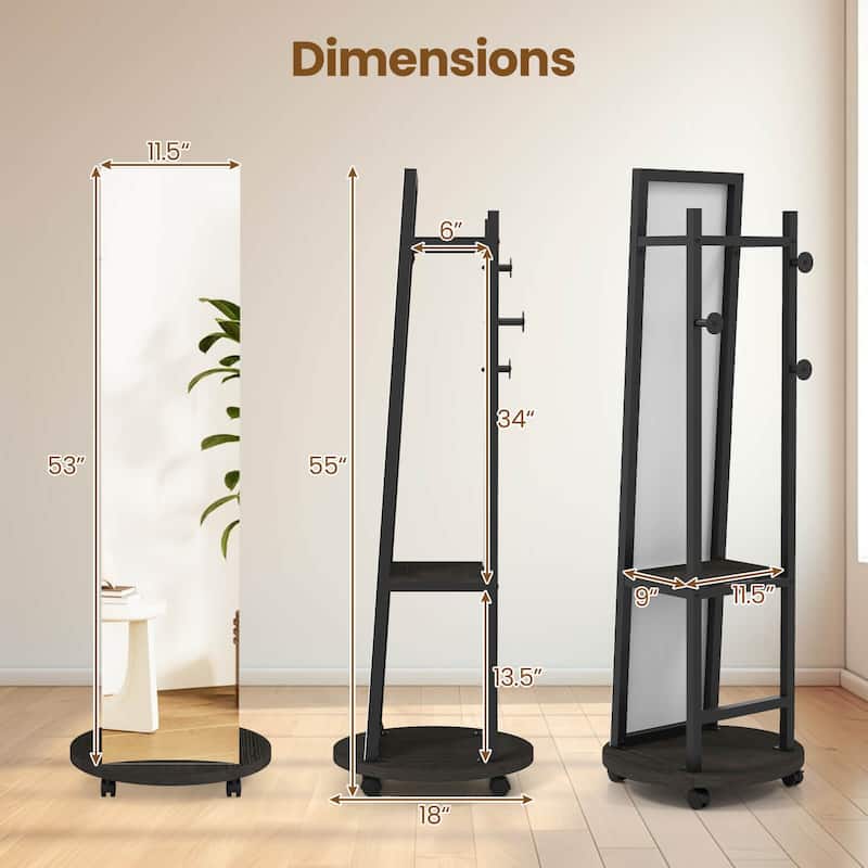 Costway Coat Rack with Full Length Mirror, 3 Hooks & Storage Shelves, - See Details