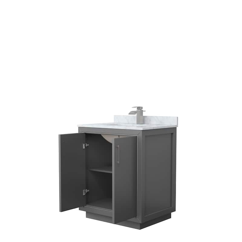 Icon Single Vanity Set, White Carrara Marble Top, No Mirror