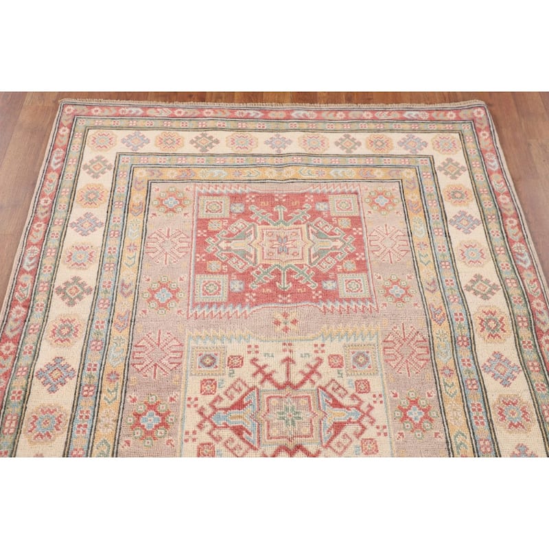 Geometric Kazak Oriental Area Rug Bedroom Hand-Knotted Wool Carpet - 4'0"x 6'0"