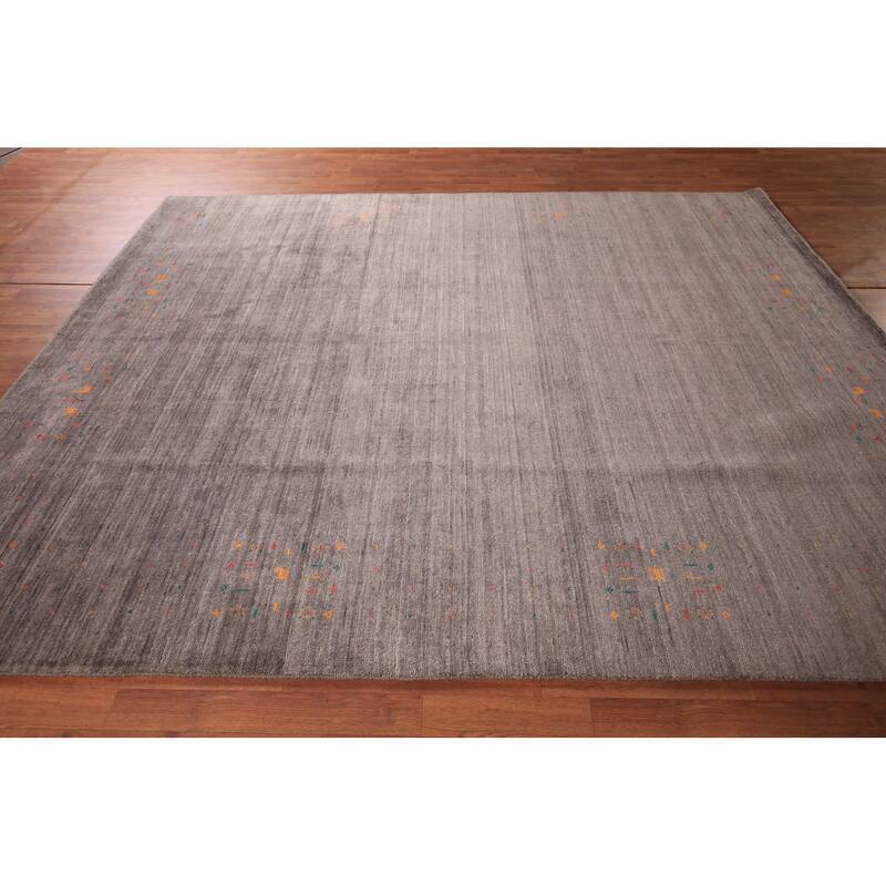 Earth Tone Striped Gabbeh Indian Area Rug Handmade Brown Silk Carpet - 8'1" X 9'9"
