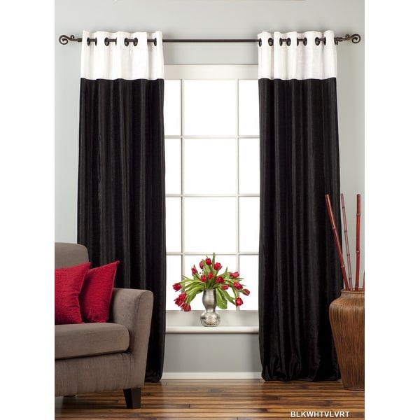 Signature Black and White ring top velvet Curtain Panel - Piece. Opens flyout.