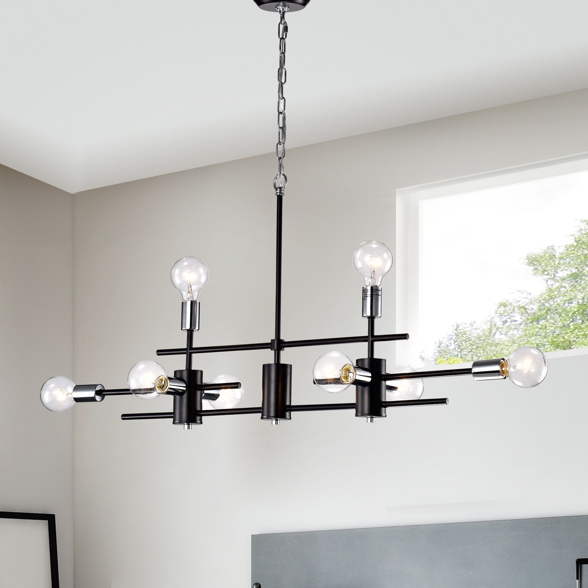 Black and Chrome 8-Light Exposed Bulb 