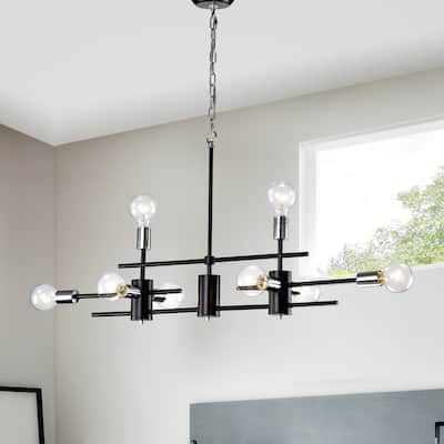 Black and Chrome 8-Light Exposed Bulb Linear Kitchen Island Lights