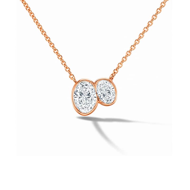 Auriya 14K Gold Oval Lab Grown Toi Et Moi Diamond Pendant Necklace 1.25ct. tw. (F-G VS) - Rose