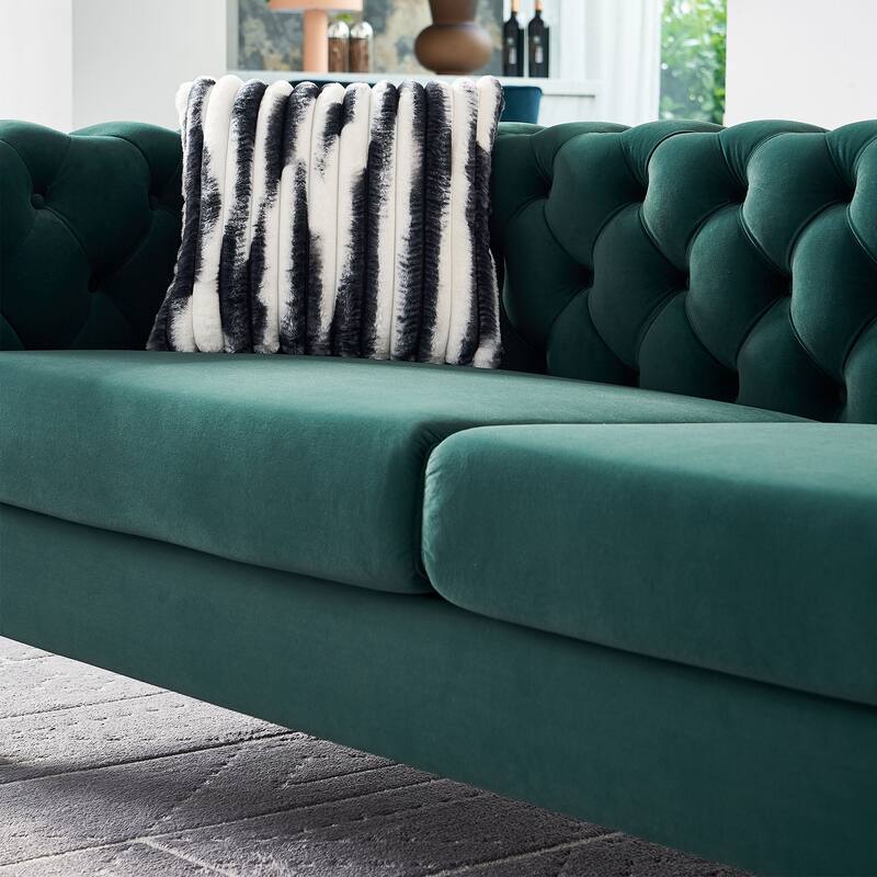 2-seater ButtonTufted Chesterfield Loveseat with 2 Toss Pillows