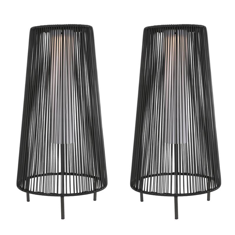 2-Pack Outdoor All-Weather Rattan Solar Light Patio Floor Lamp For Porch