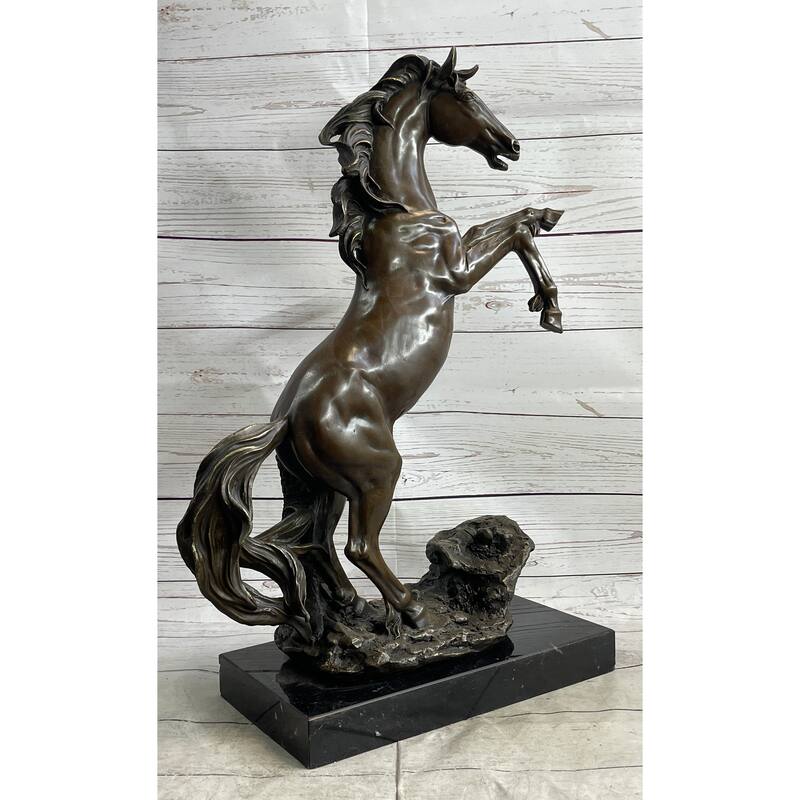 Rearing Wild Stallion Horse Bronze Statue Sculpture Figure Equestrian Horses Decor Signed Art