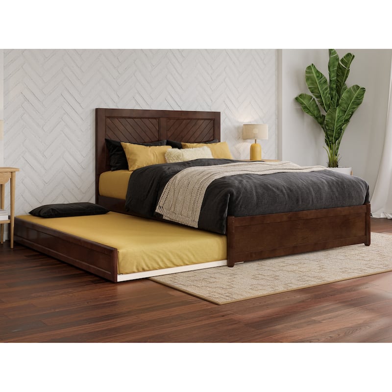 Clayton Platform Bed with Panel Footboard and Twin Trundle - Walnut - Full