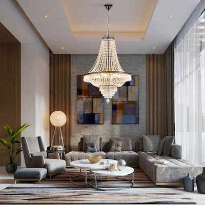 French Empire Chandelier Luxury Large Foyer Crystal Ceiling Light - H30 "xW 24"