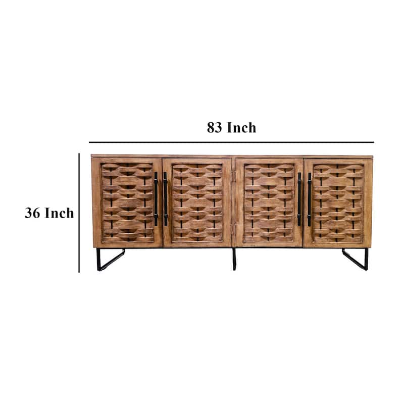 Osin Sideboard Buffet Cabinet, 4 Door, 83 Inch Antique Brown Pine Wood