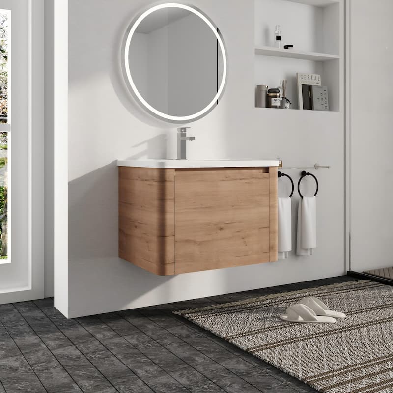 Malwee 28"/40"/52"/68" Floating Bathroom Vanity, Wall Mounted Bathroom Vanity with Ceramic Sink,Soft Close Door and Shelf