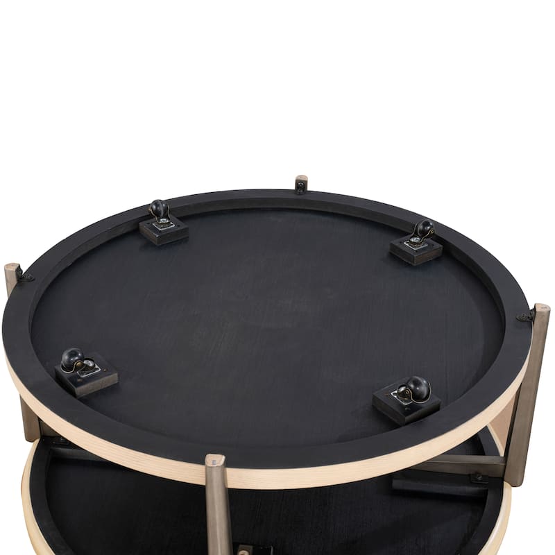 Furniture of America Tayen Modern Natural Round 1-Shelf Coffee Table with Casters