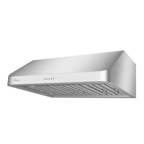 30 in. 900 CFM Ducted Under Cabinet Range Hood in Stainless Steel and Black Glass with Lights, Silver