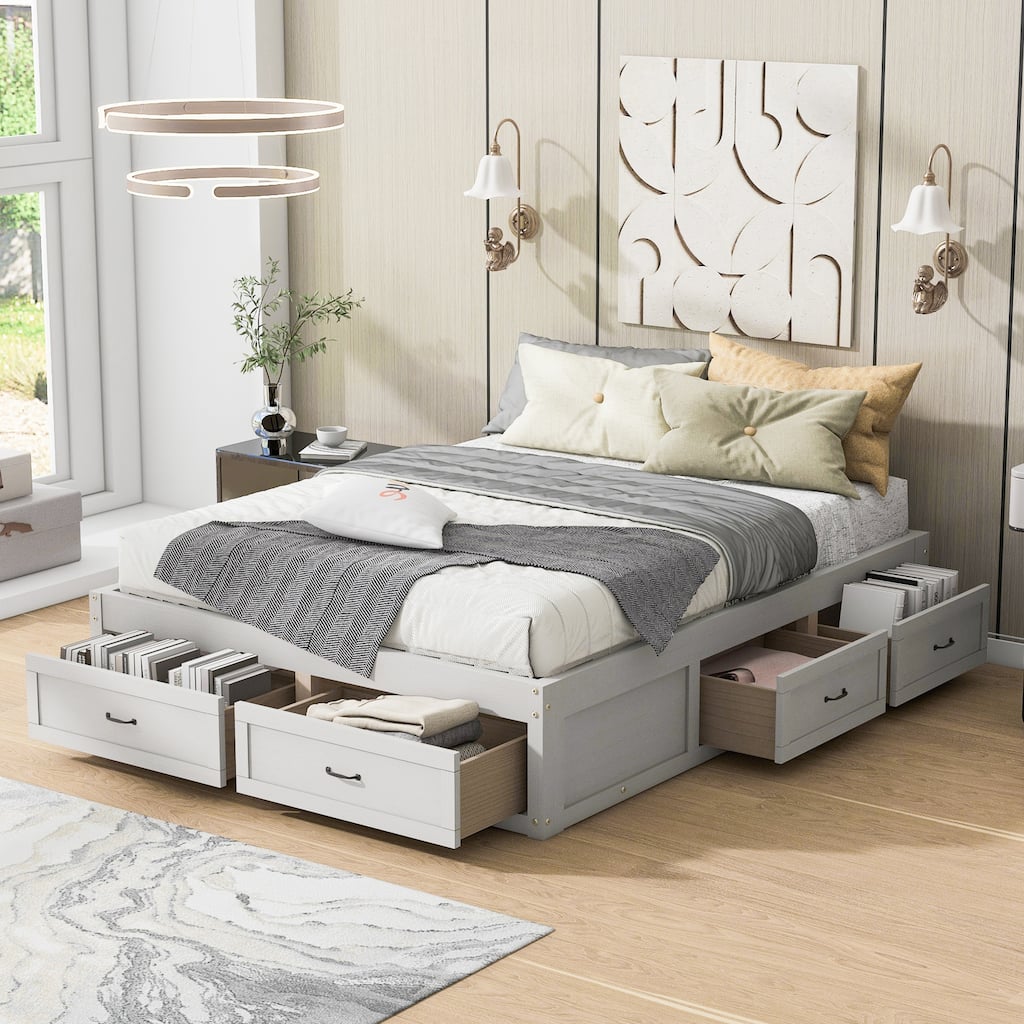 Queen Size MDF Platform Bed with 6 Storage Drawers