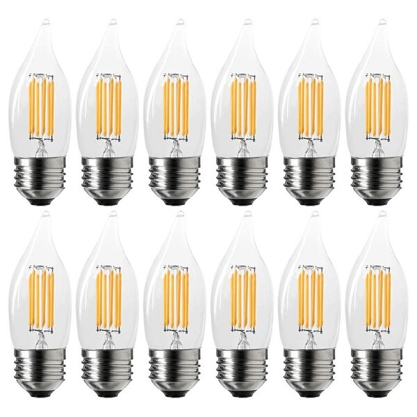 Luxrite 6W Vintage E26 Candelabra LED Bulbs, 650 Lumens, 60W Equivalent, Medium Base, Flame Tip Clear Glass (12 Pack). Opens flyout.