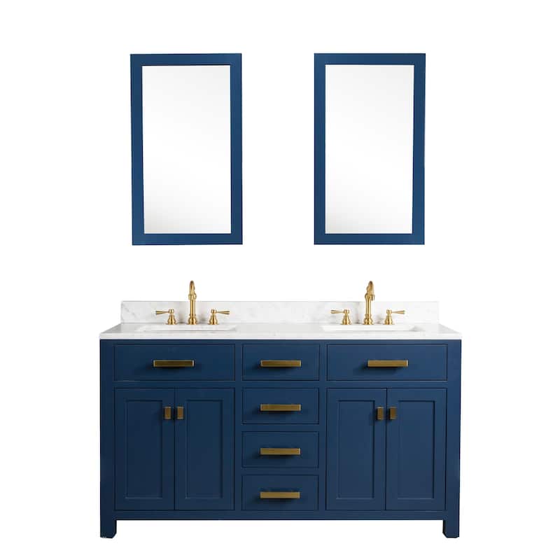 Madison 60-inch Blue Double Sink Carrara White Marble Vanity