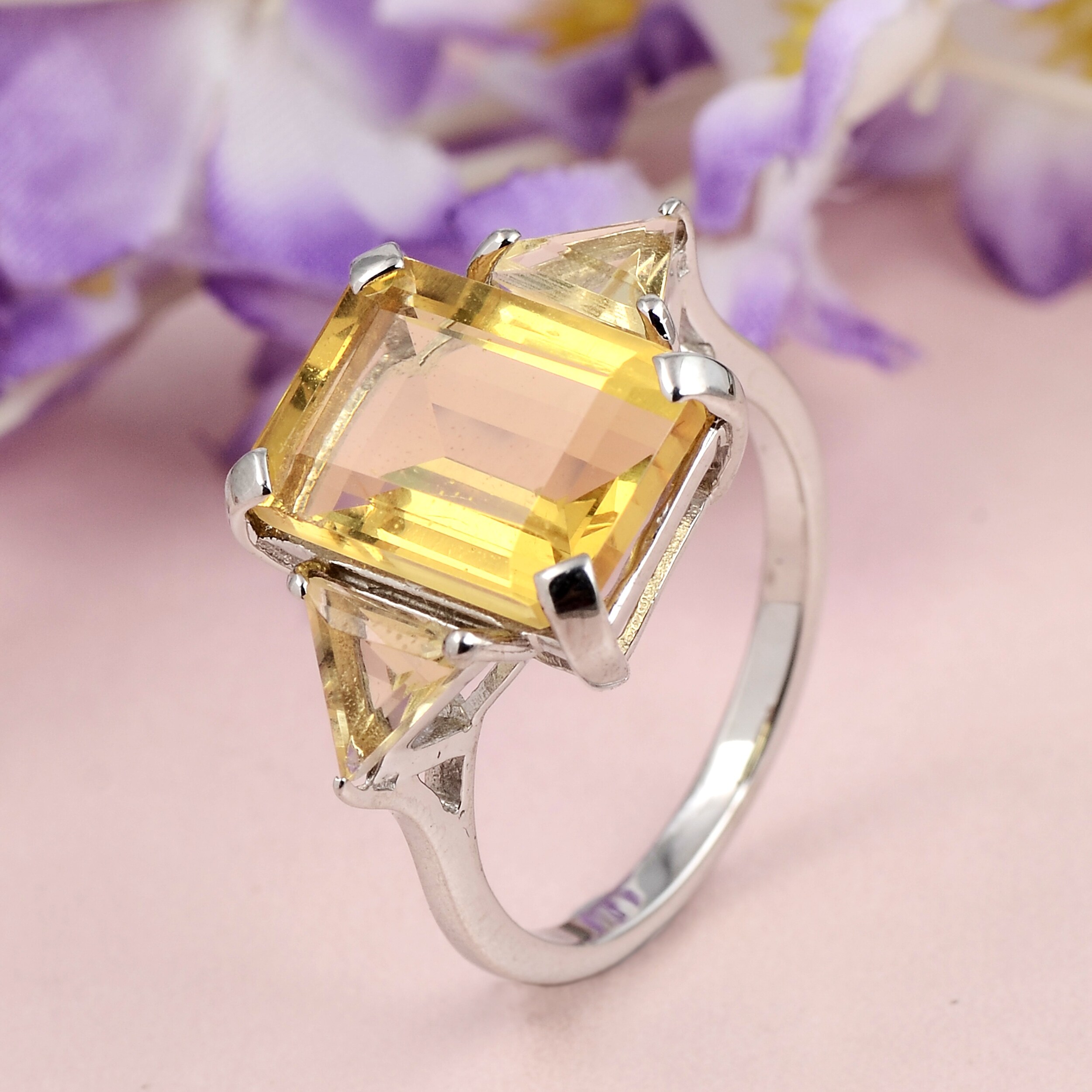 Silvershake 3 Stones Natural Citrine 925 Sterling Silver Stack Stackable Ribbon Ring Silvershake 3 Stones Natural Citrine 925 Sterling Silver Stack Stackable Ribbon Ring
