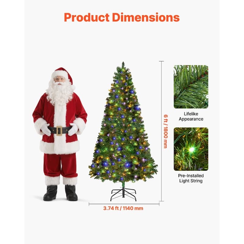 Green PVC and Iron 6x3.74 ft Pre-Lit Christmas Tree with 330 LED Lights and 11 Modes - 3.74 x 6 ft