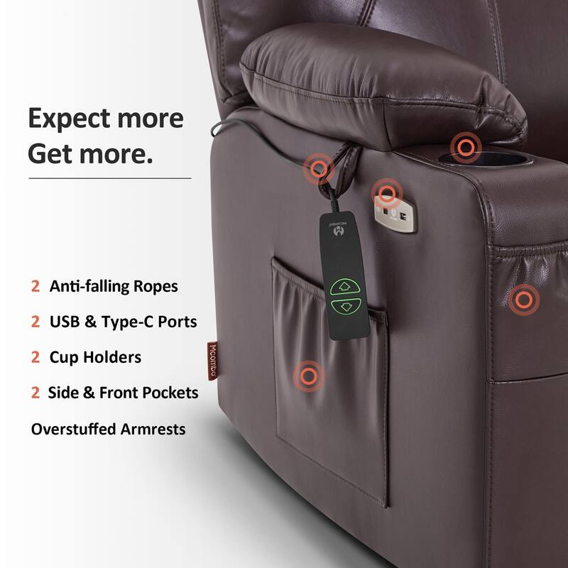 MCombo Medium-Wide Power Lift Recliner Chair Sofa with Massage and Heat for Elderly People, Faux Leather R7045